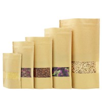 Eco-friendly Paper Matte Material Dry Food Packaging Stand Up Kraft Paper Bag With Window And Zipper